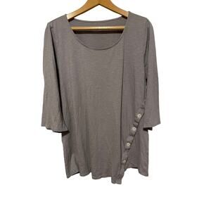 J.Jill Pure Jill Asymetric Button Tunic top 3/4 sleeves gray lightweight Size L